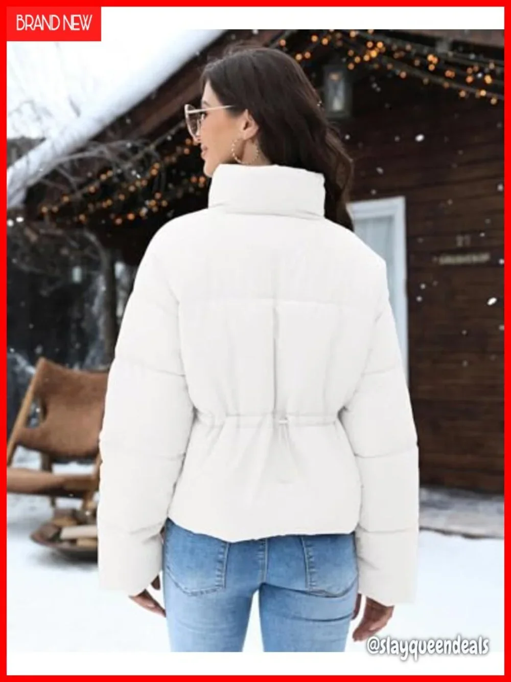 Cropped Quilted Puffer Jacket Stand Collar Long Sleeve Winter Coat